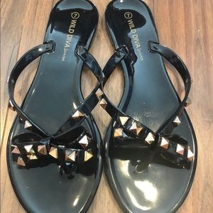 Womens black bow sandals